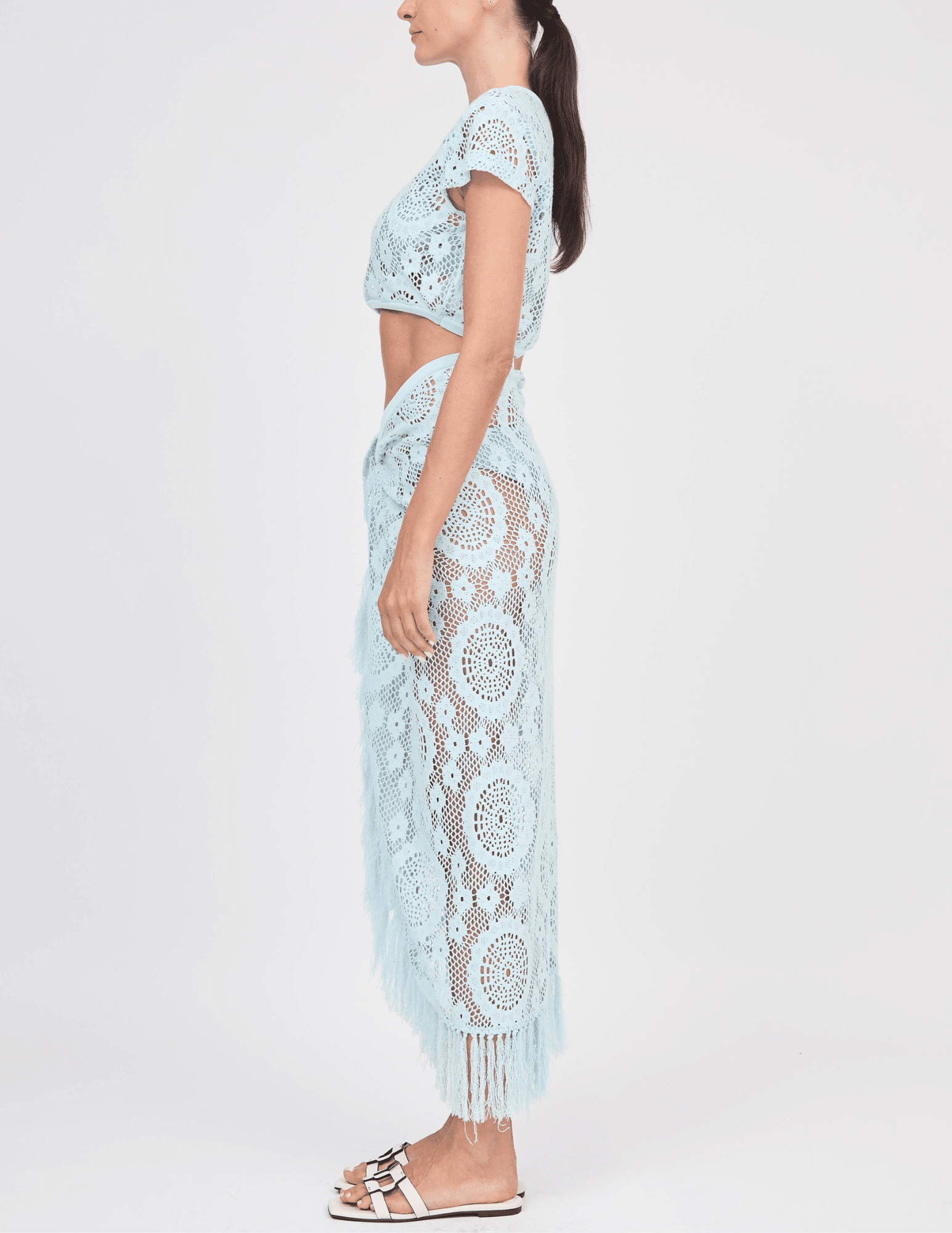 Side view of Simkhai Lidie Crochet Top in Sk