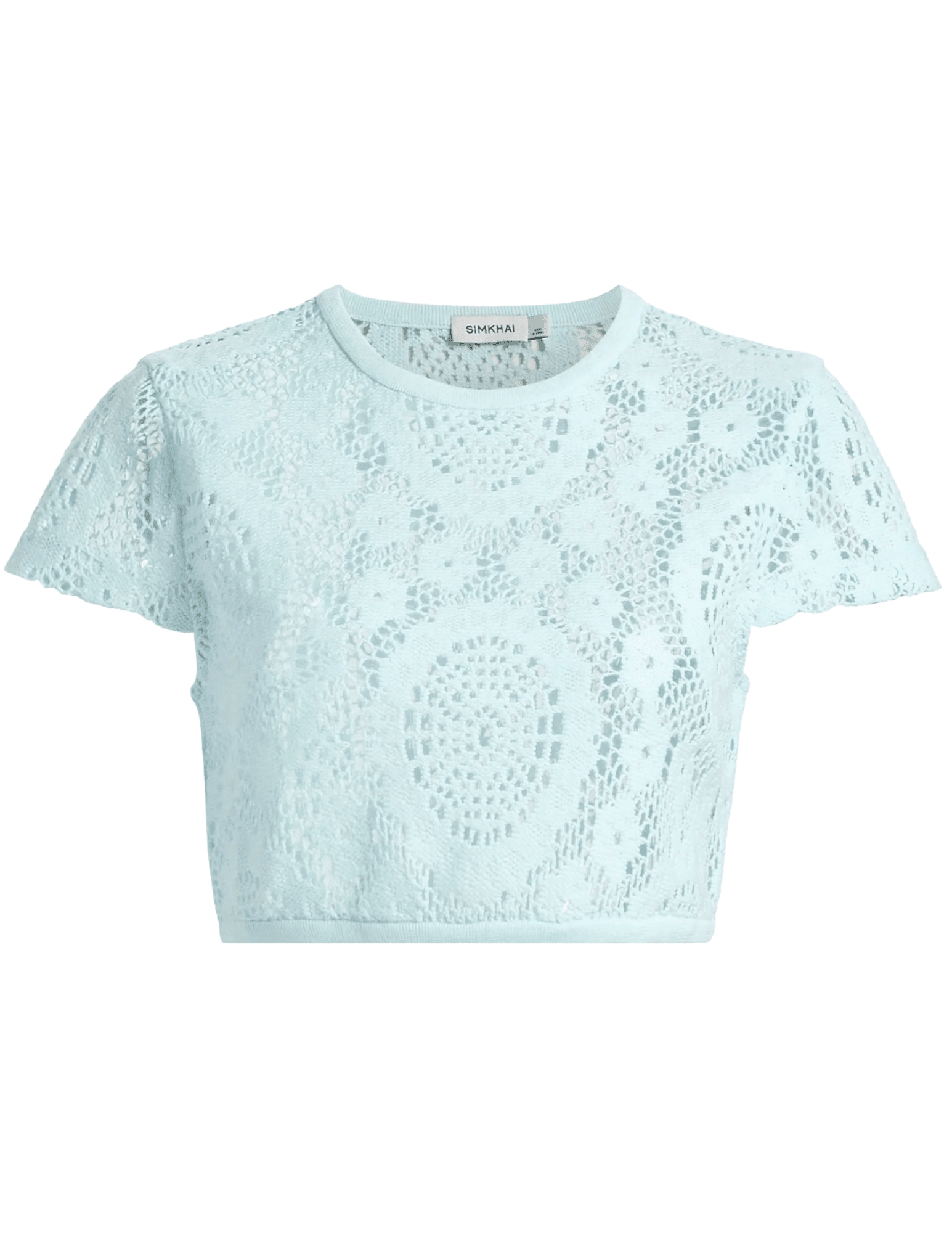 Simkhai Lidie Crochet Short Sleeve Crop Top in Sky