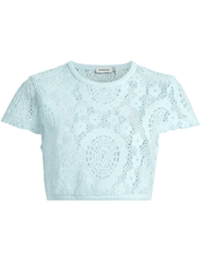 Simkhai Lidie Crochet Short Sleeve Crop Top in Sky