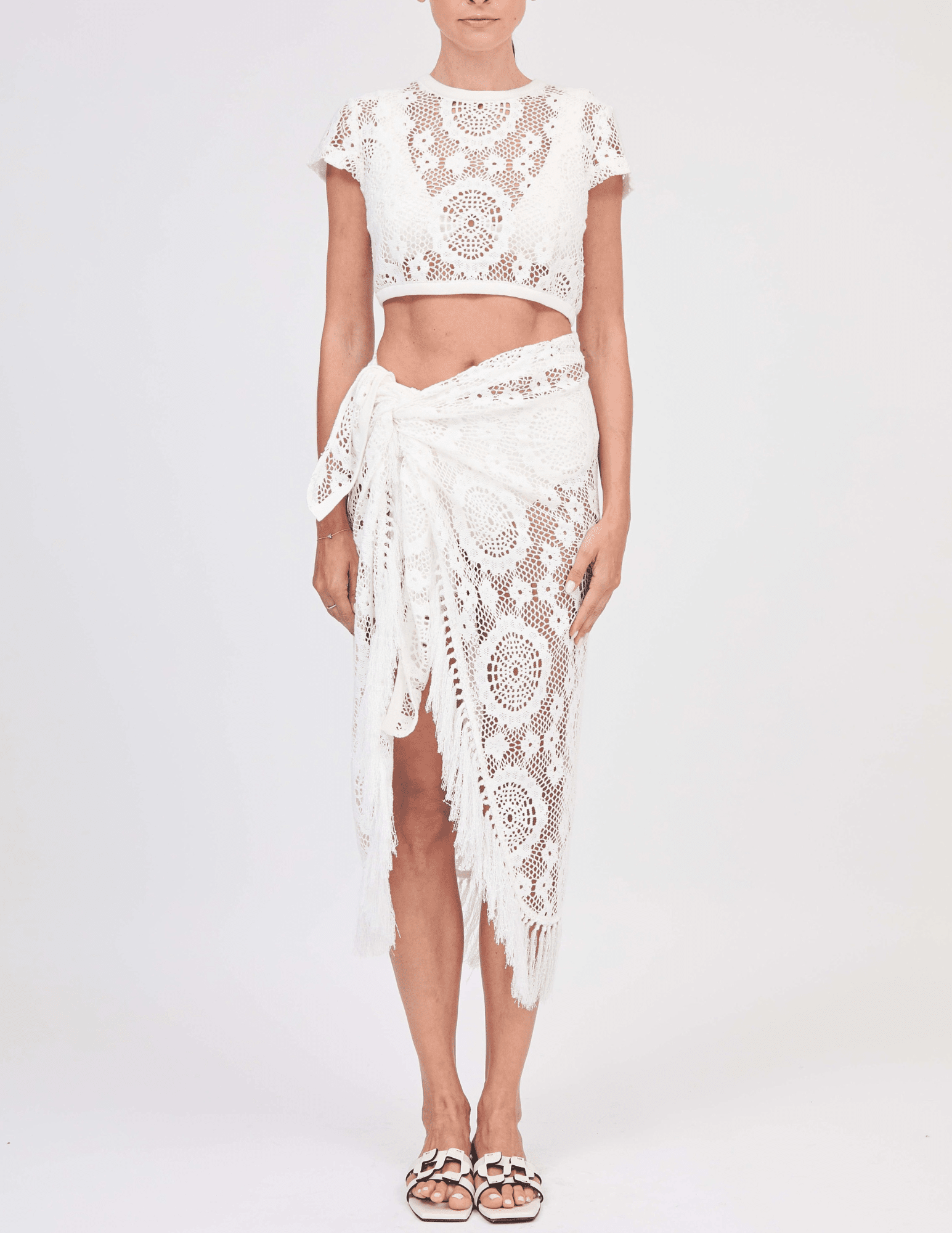 Front view of Simkhai Lidie Crochet Top in Sky