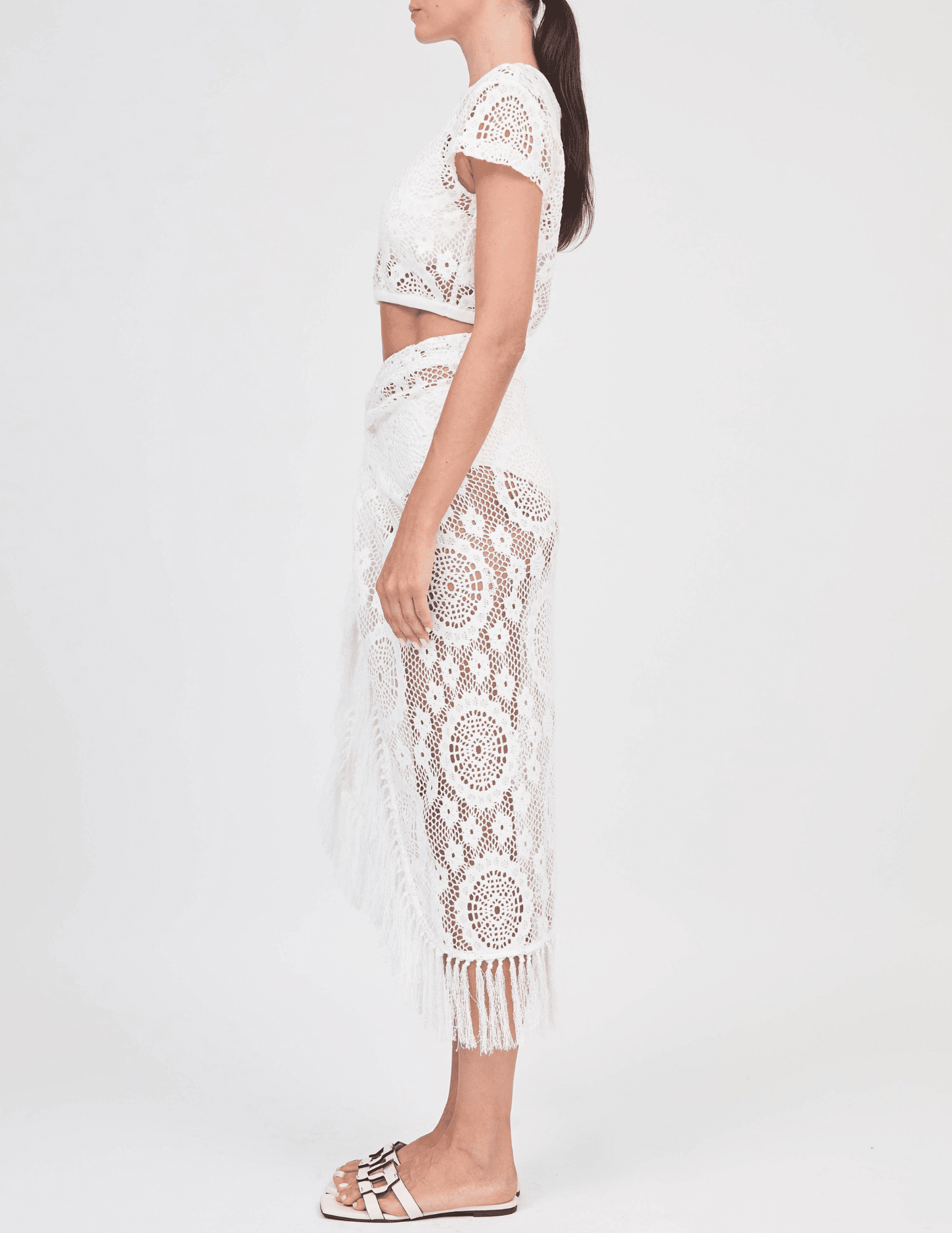 Side view of Simkhai Lidie Crochet Top in Sky