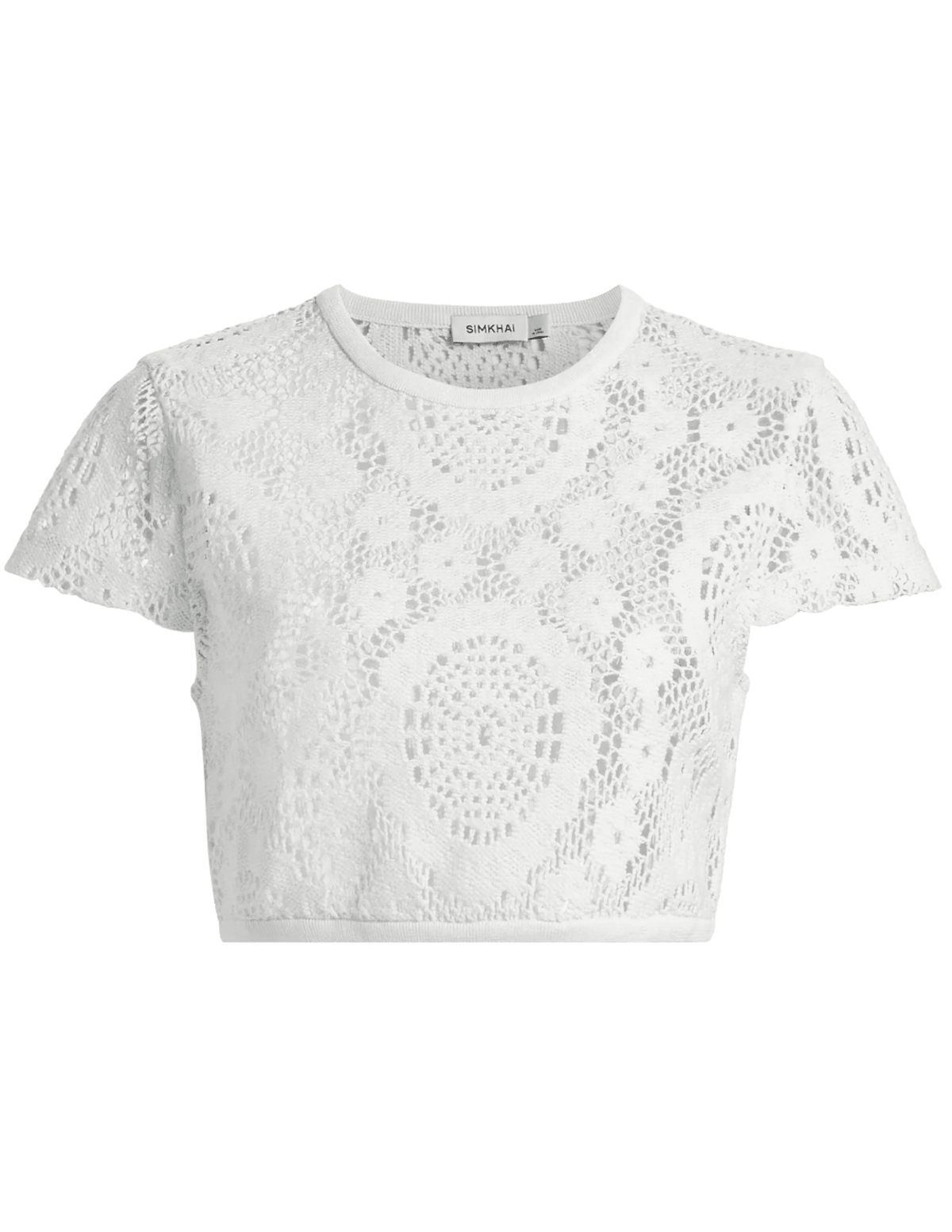 Simkhai Lidie Crochet Short Sleeve Crop Top in Sky