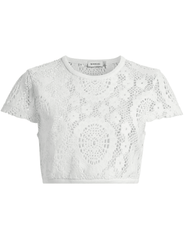 Simkhai Lidie Crochet Short Sleeve Crop Top in Sky