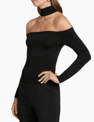 Side view of SIMKHAI Lila Black Cold Shoulder Top