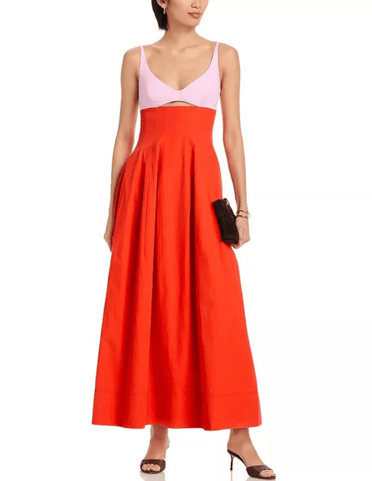 Front view of Simkhai Maddy Cotton Midi Dress in Lobster Multi