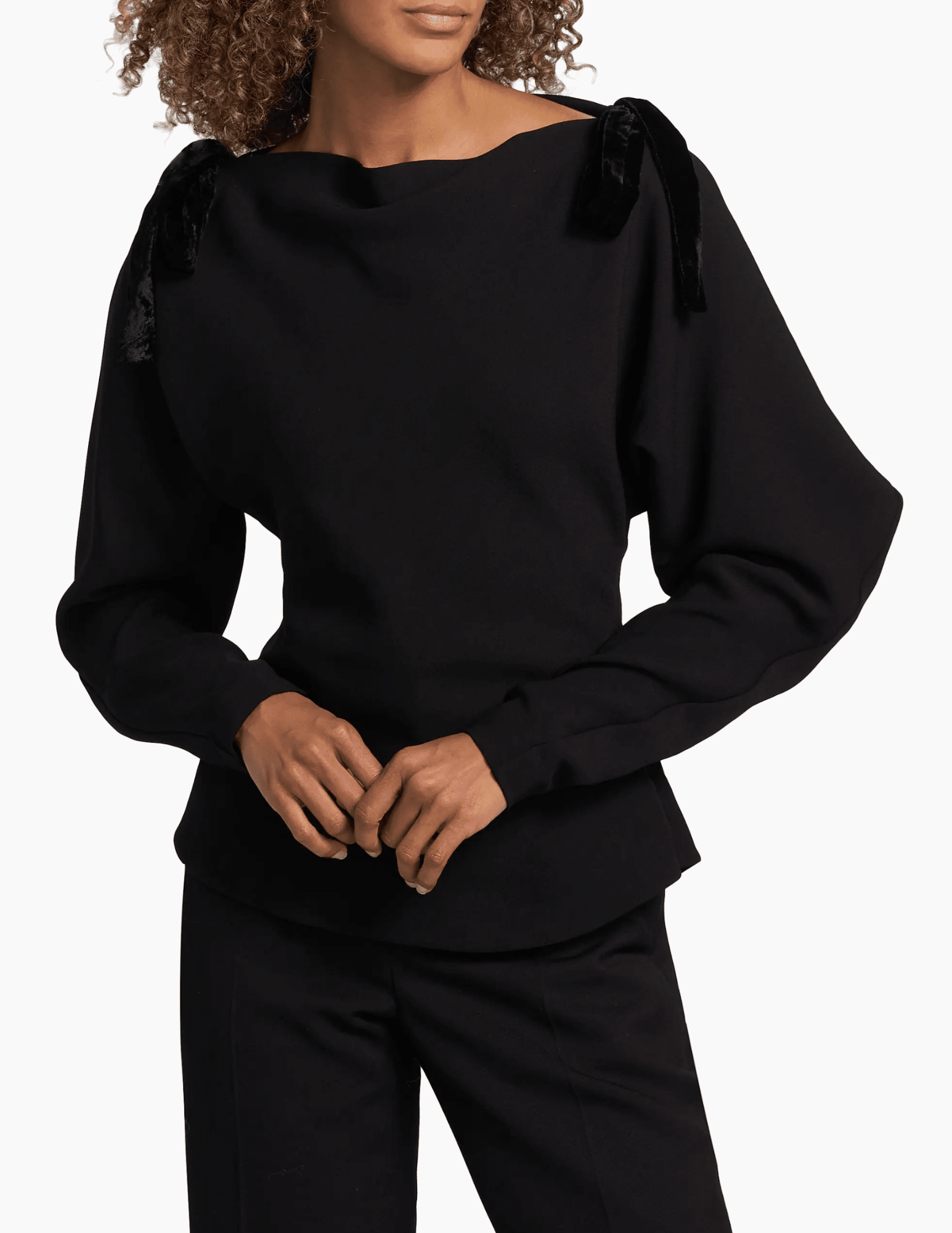 SIMKHAI Marlee Shoulder Tie Blouse in Black front view