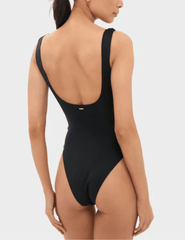 Back view of Simkhai Mona black scoop back swimsuit