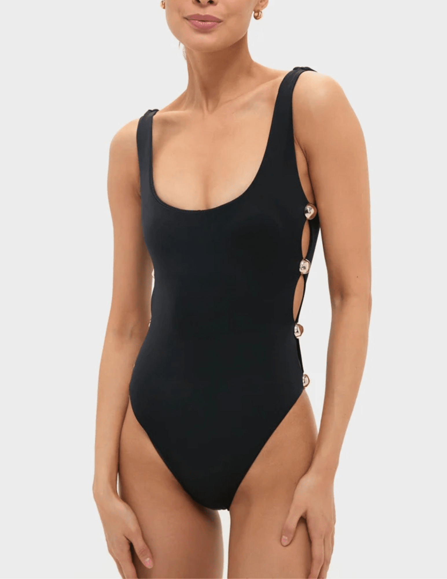Front view of Simkhai Mona Scoop Neck One Piece Swimsuit in Black