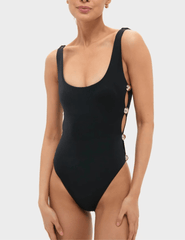 Front view of Simkhai Mona Scoop Neck One Piece Swimsuit in Black