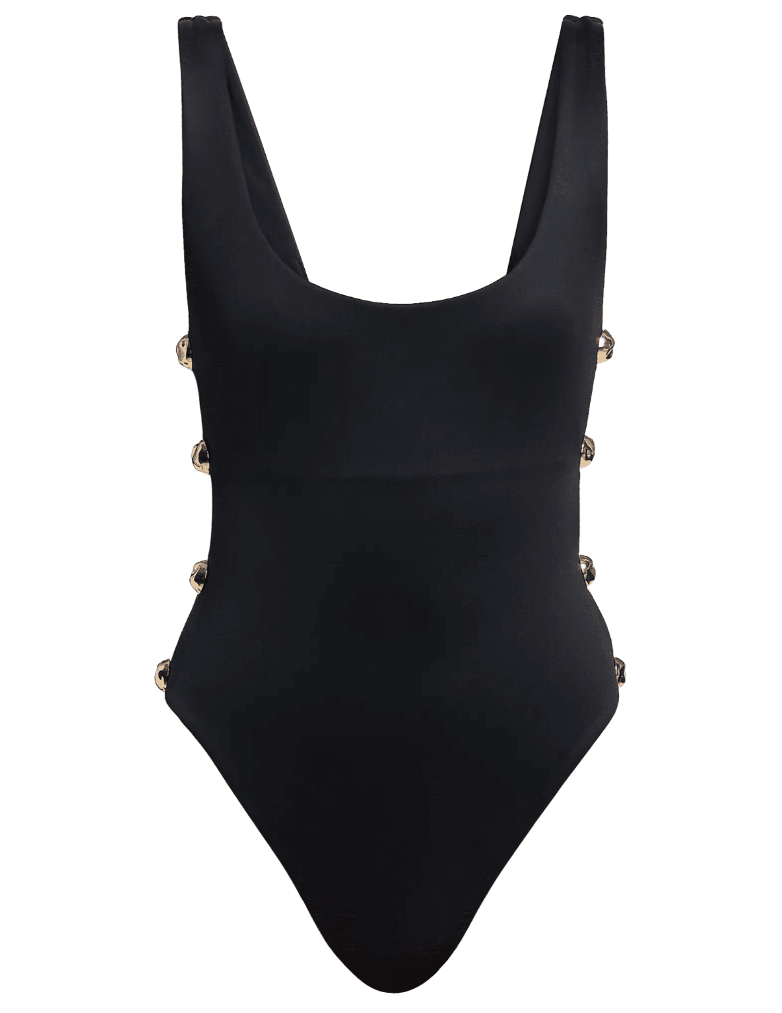 Front view of Simkhai Mona Scoop Neck One Piece Swimsuit in Black