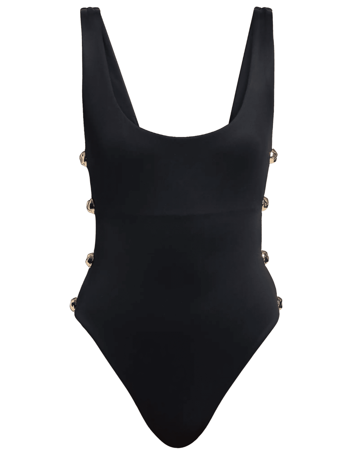 Front view of Simkhai Mona Scoop Neck One Piece Swimsuit in Black