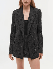 Simkhai Murphy Embellished Blazer in Charcoal Stripe with floral detailing.