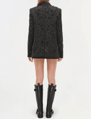 Simkhai Murphy Embellished Blazer in Charcoal Stripe with floral detailing.
