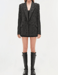 Simkhai Murphy Embellished Blazer in Charcoal Stripe with floral detailing.