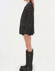 Simkhai Murphy Embellished Blazer in Charcoal Stripe with floral detailing.