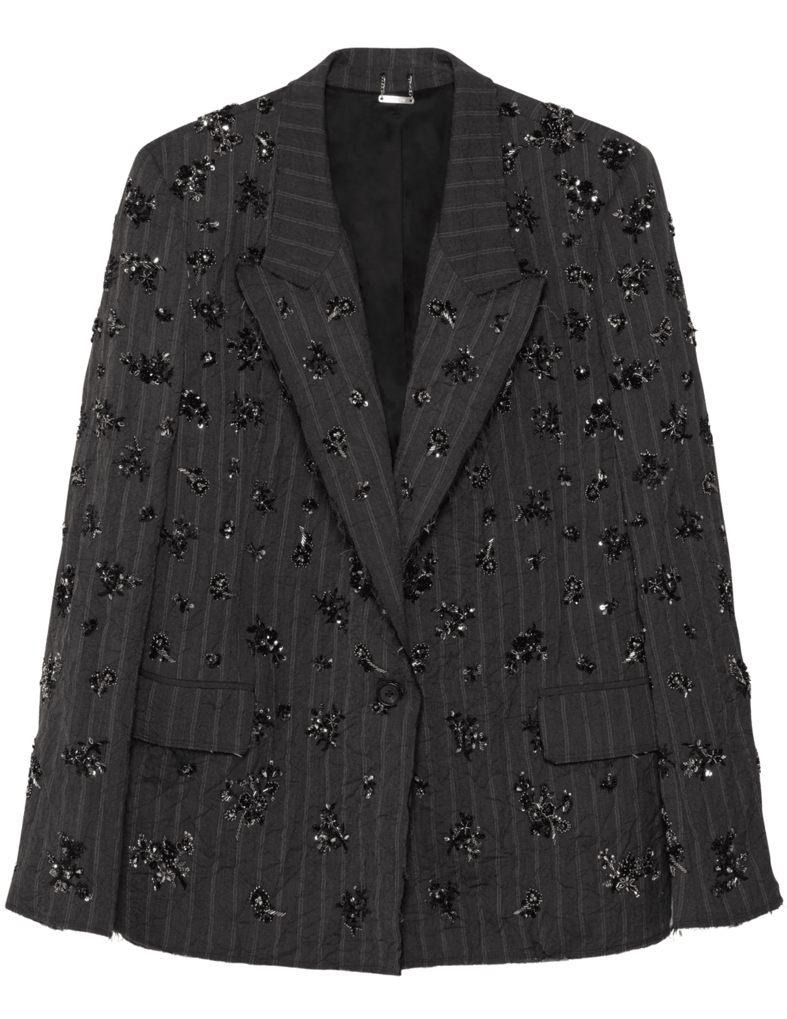 Simkhai Murphy Embellished Blazer in Charcoal Stripe with floral detailing.