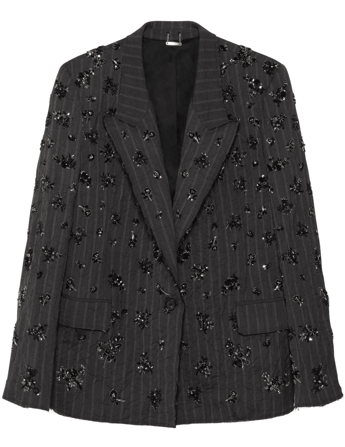 Simkhai Murphy Embellished Blazer in Charcoal Stripe with floral detailing.