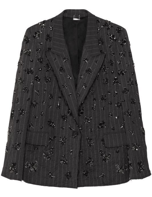 Simkhai Murphy Embellished Blazer in Charcoal Stripe with floral detailing.