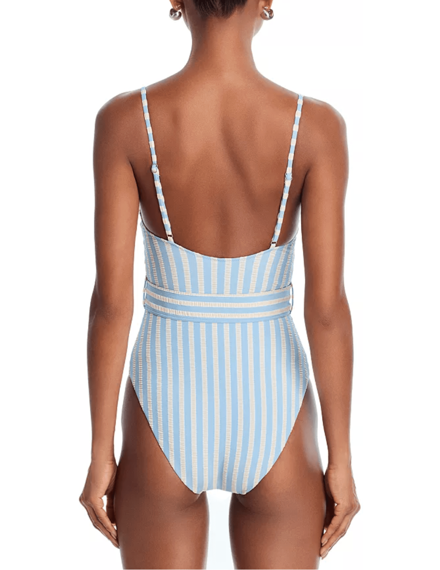 back view of Simkhai Noa Bustier One Piece Swimsuit in Hydrangea Blue Stripe