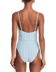 back view of Simkhai Noa Bustier One Piece Swimsuit in Hydrangea Blue Stripe