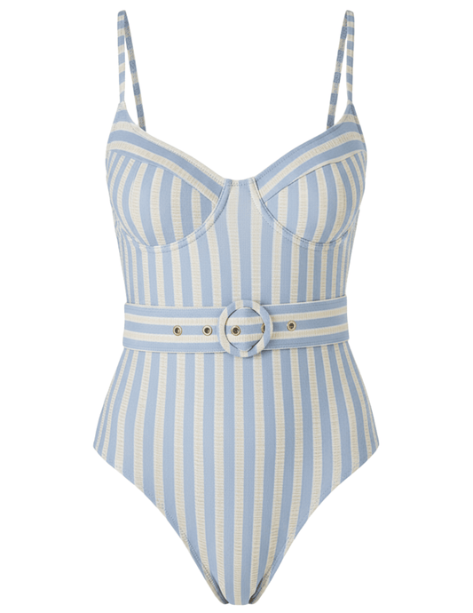 Simkhai Noa Bustier One Piece Swimsuit in Hydrangea Blue Stripe