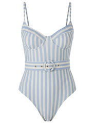 Simkhai Noa Bustier One Piece Swimsuit in Hydrangea Blue Stripe