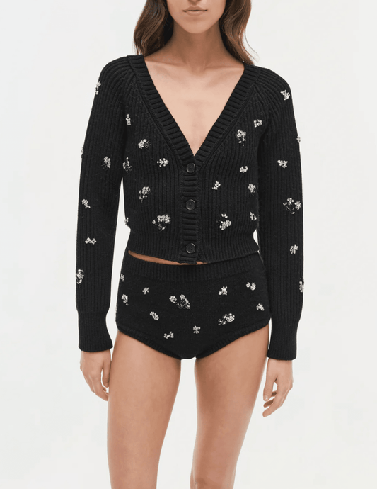 Simkhai Nova Embellished Cardigan in black with crystal details