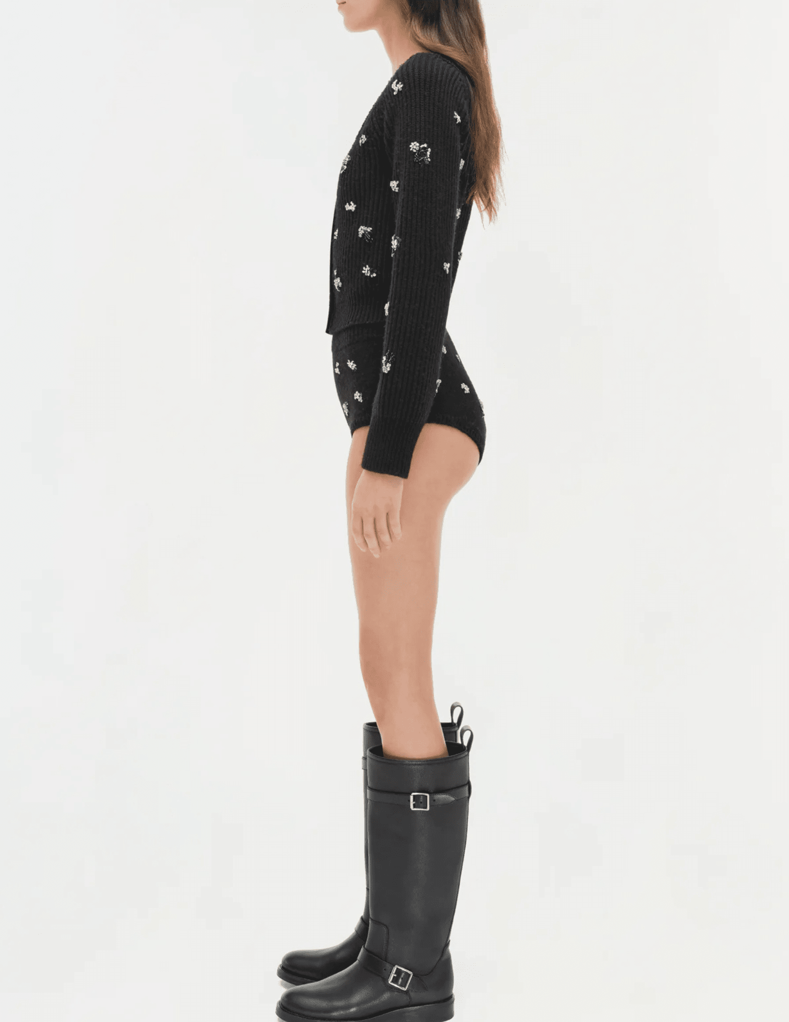 simkSimkhai Nova Embellished Cardigan in black with crystal details