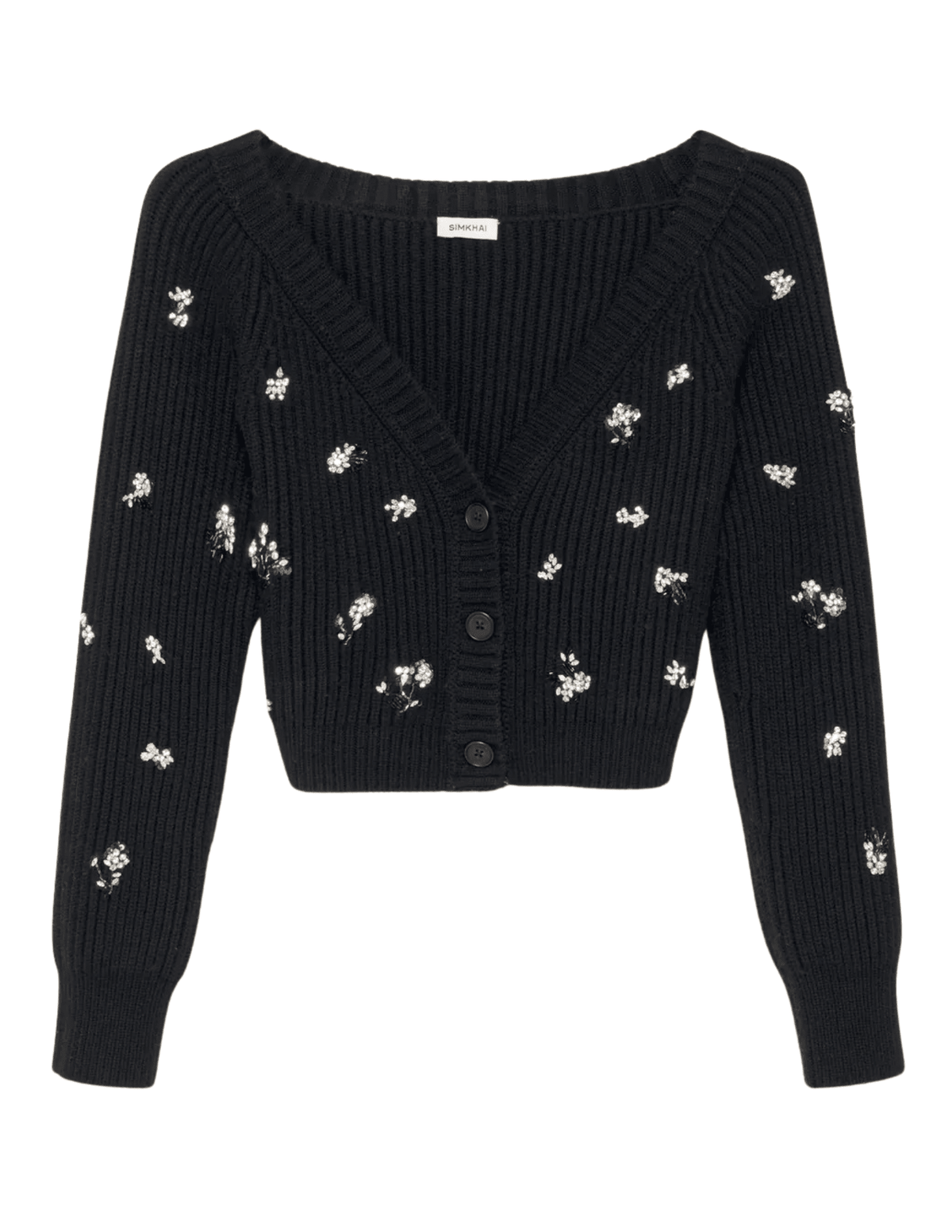 Simkhai Nova Embellished Cardigan in black with crystal details.