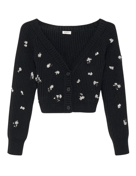 Simkhai Nova Embellished Cardigan in black with crystal details.