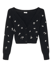 Simkhai Nova Embellished Cardigan in black with crystal details.