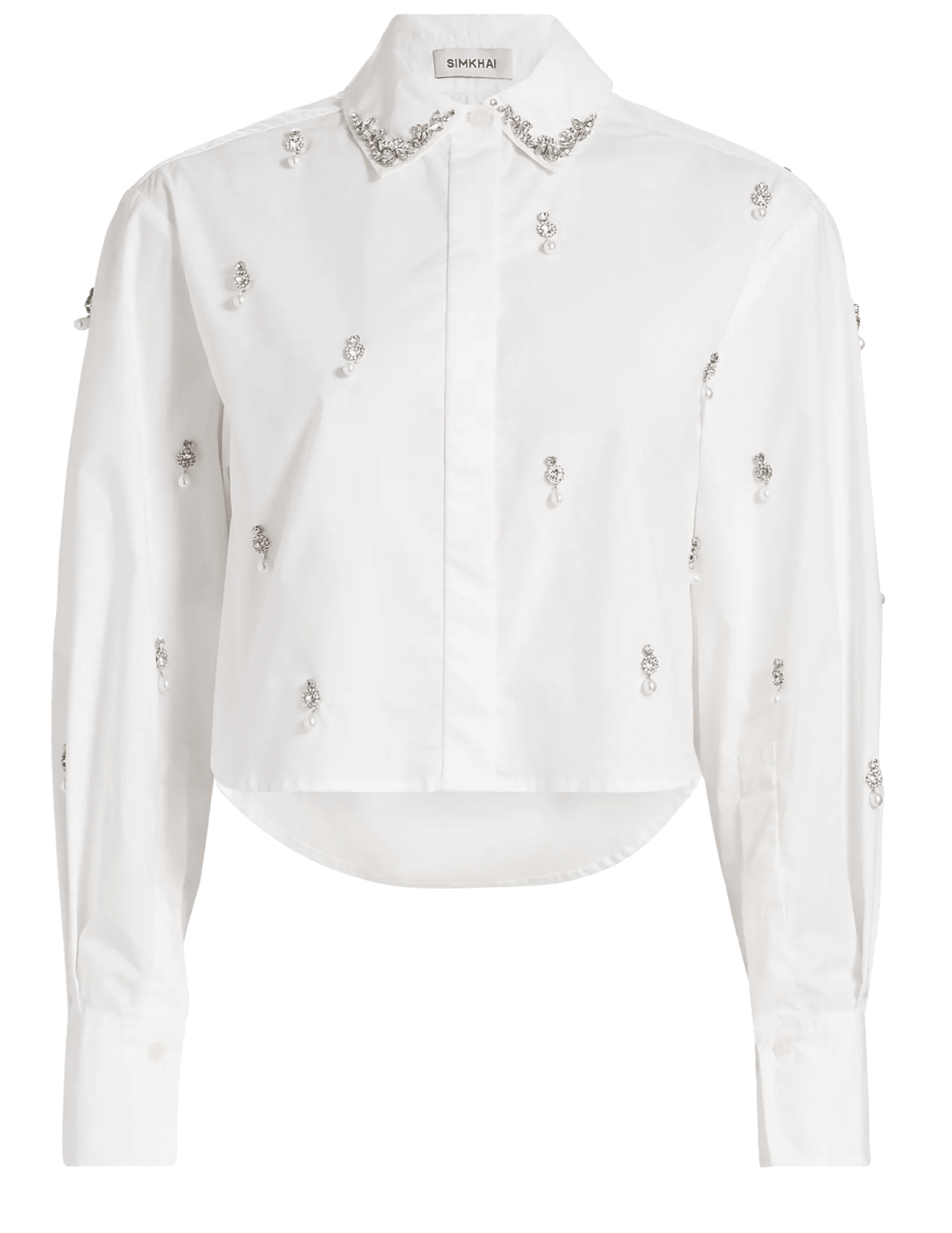 SIMKHAI Renata Embellished Cropped Shirt in White