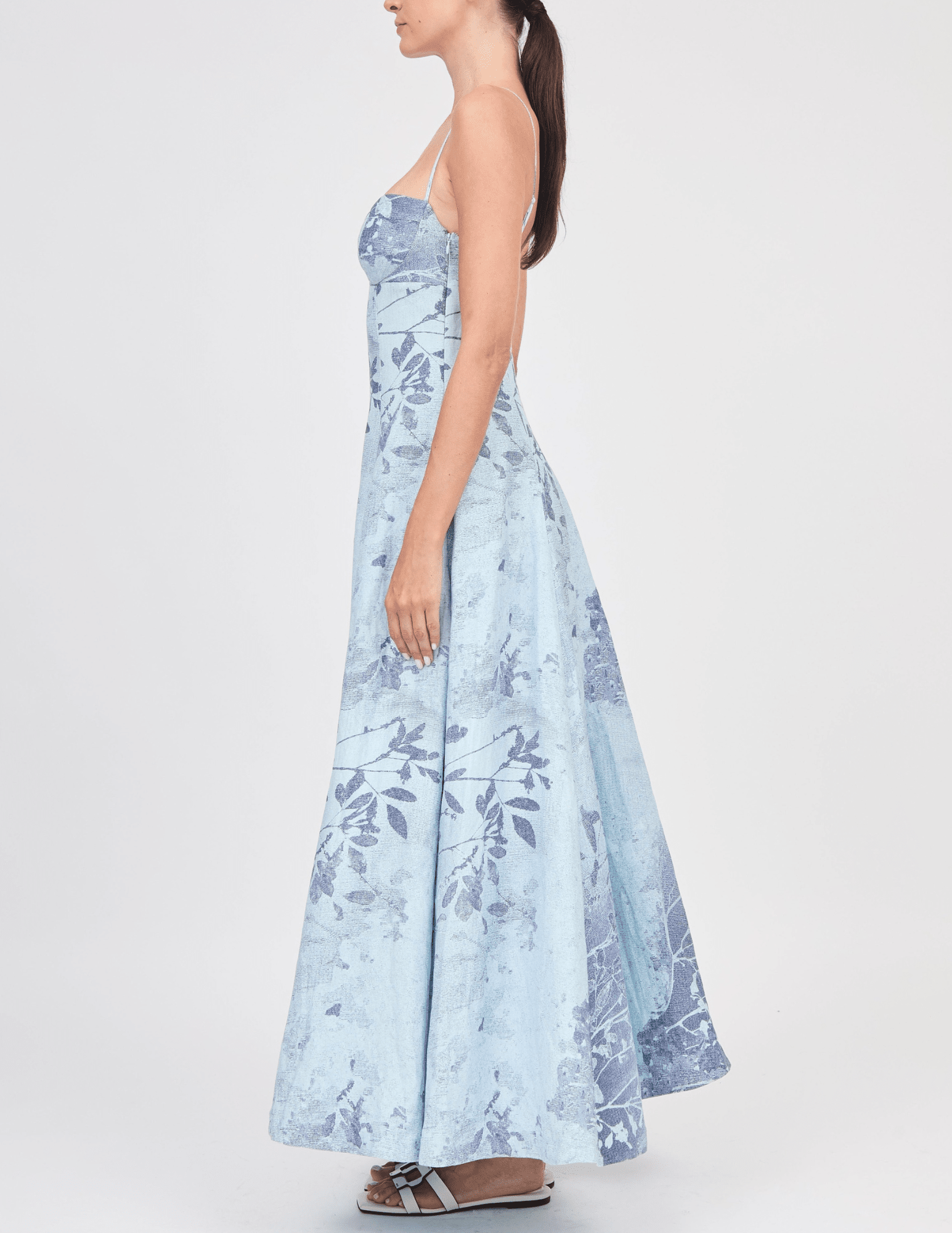 Side view of Simkhai Rudie floral maxi dress