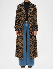 Front view of SIMKHAI Rumi Leopard Print Long Coat