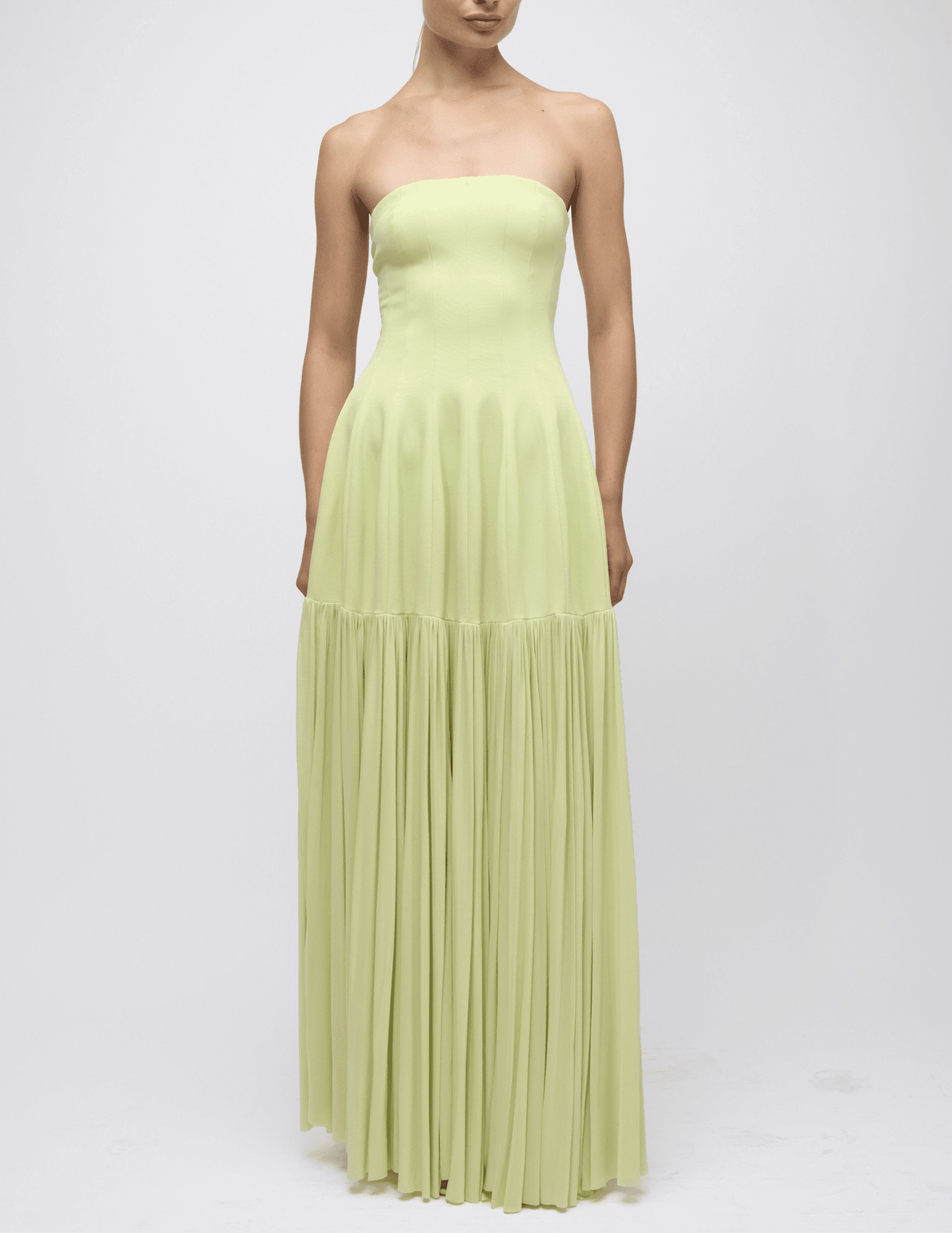 Front view of Simkhai Sandrine strapless maxi dress in celadon