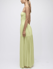 Side view of Simkhai Sandrine strapless maxi dress in celadon