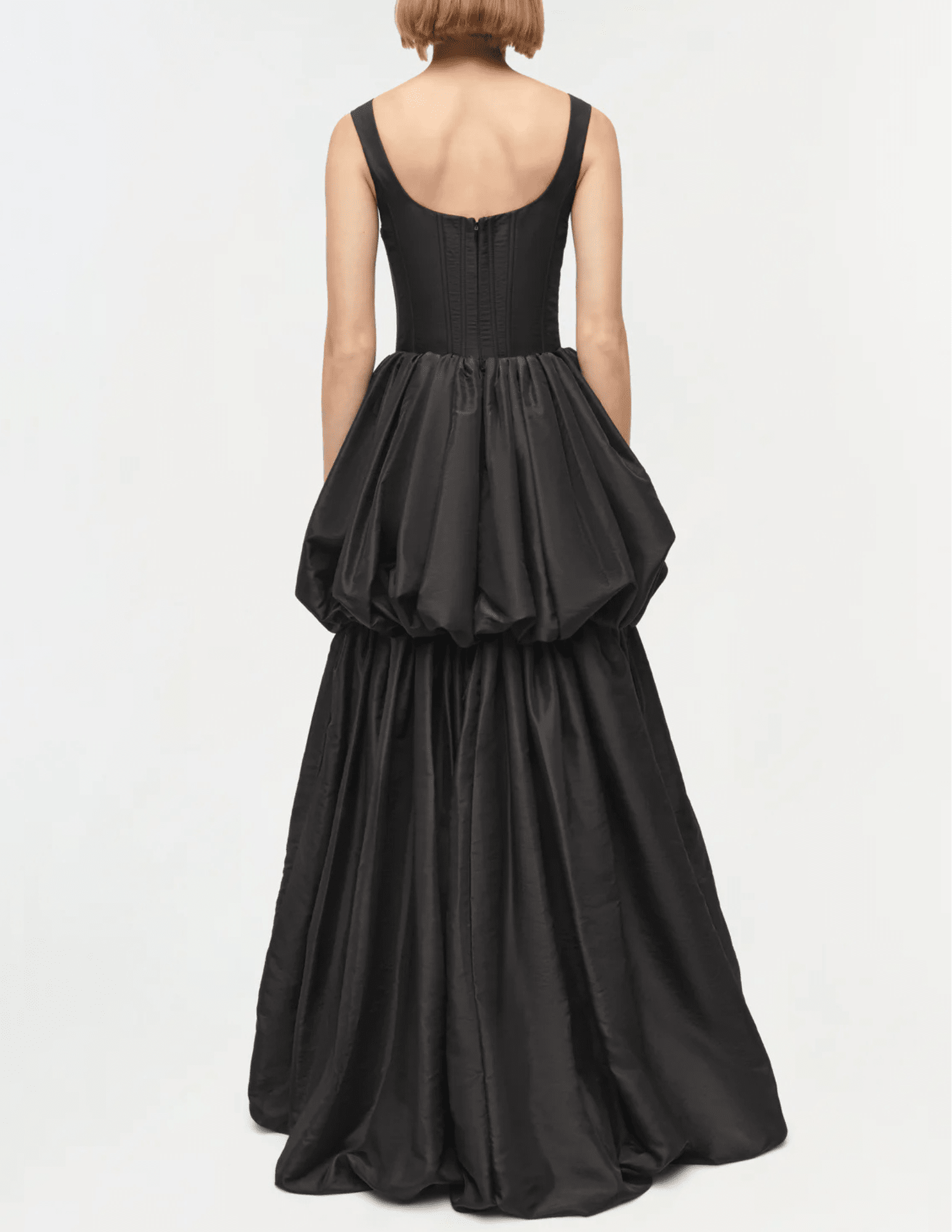 Back view of Simkhai Tabitha Double Bubble Gown in black