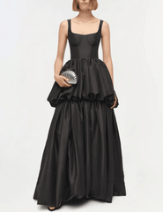 Front view of Simkhai Tabitha Double Bubble Gown in black