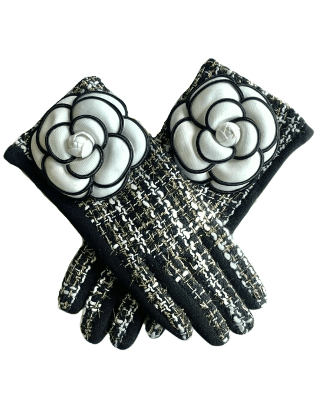 Fleur de Camélia Metallic Tweed Camellia Gloves