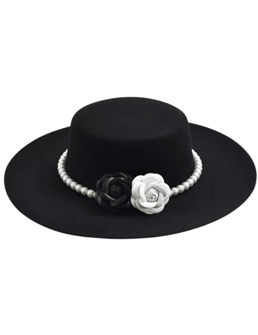 Fleur de Camélia Pearl Camellia Wide Brim Felt Boater Hat