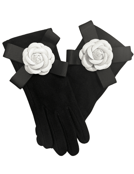 Fleur de Camélia Leather Camellia Bow Gloves