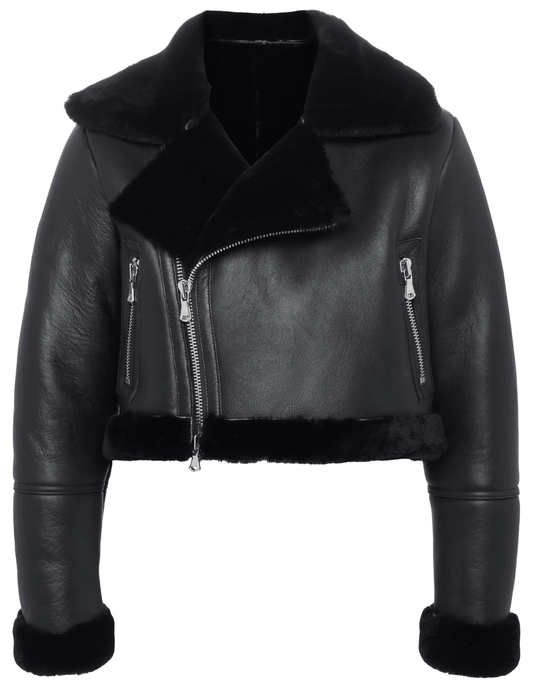 L'Agence Pike Cropped Moto Shearling Jacket