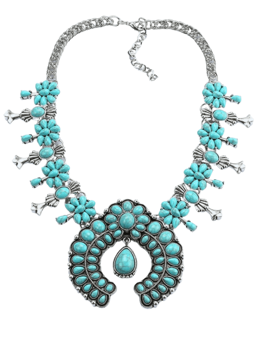 Austin Blaze Turquoise Squash Blossom Statement Necklace