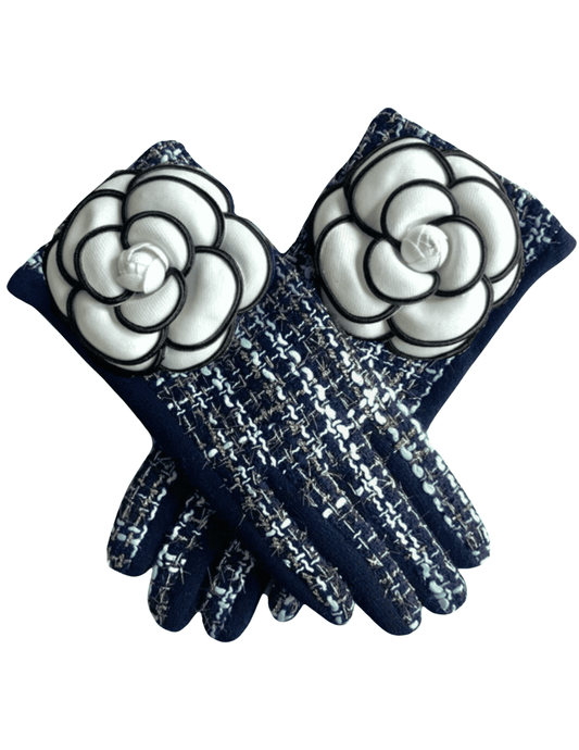 Fleur de Camélia Metallic Tweed Camellia Gloves