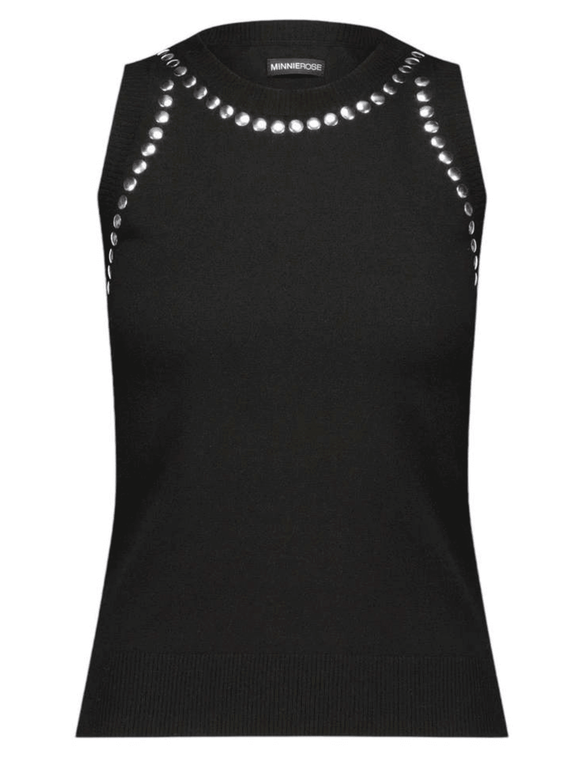 Minnie Rose Viscose Blend Studded Sleeveless Top