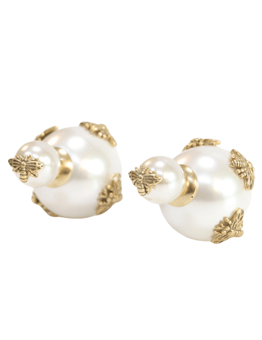 Fleur de Camélia Double Sided Pearl Bee Stud Earrings