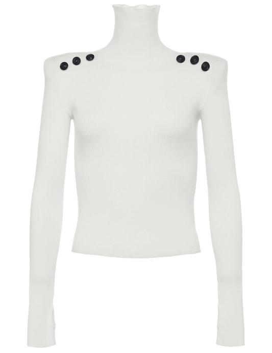 L'Agence Reeves Shoulder Pad Button Detail Turtleneck