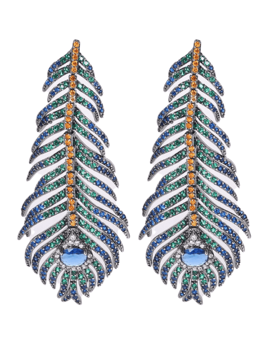 Austin Blaze Embellished Peacock Feather Dangle Earrings