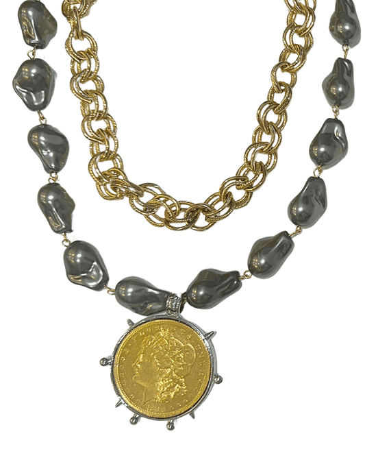 Fleur de Camélia 1880 Dollar Double Chain Pearl Necklace