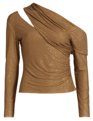 Self-Portrait Rhinestone Gathered Long Sleeve Top